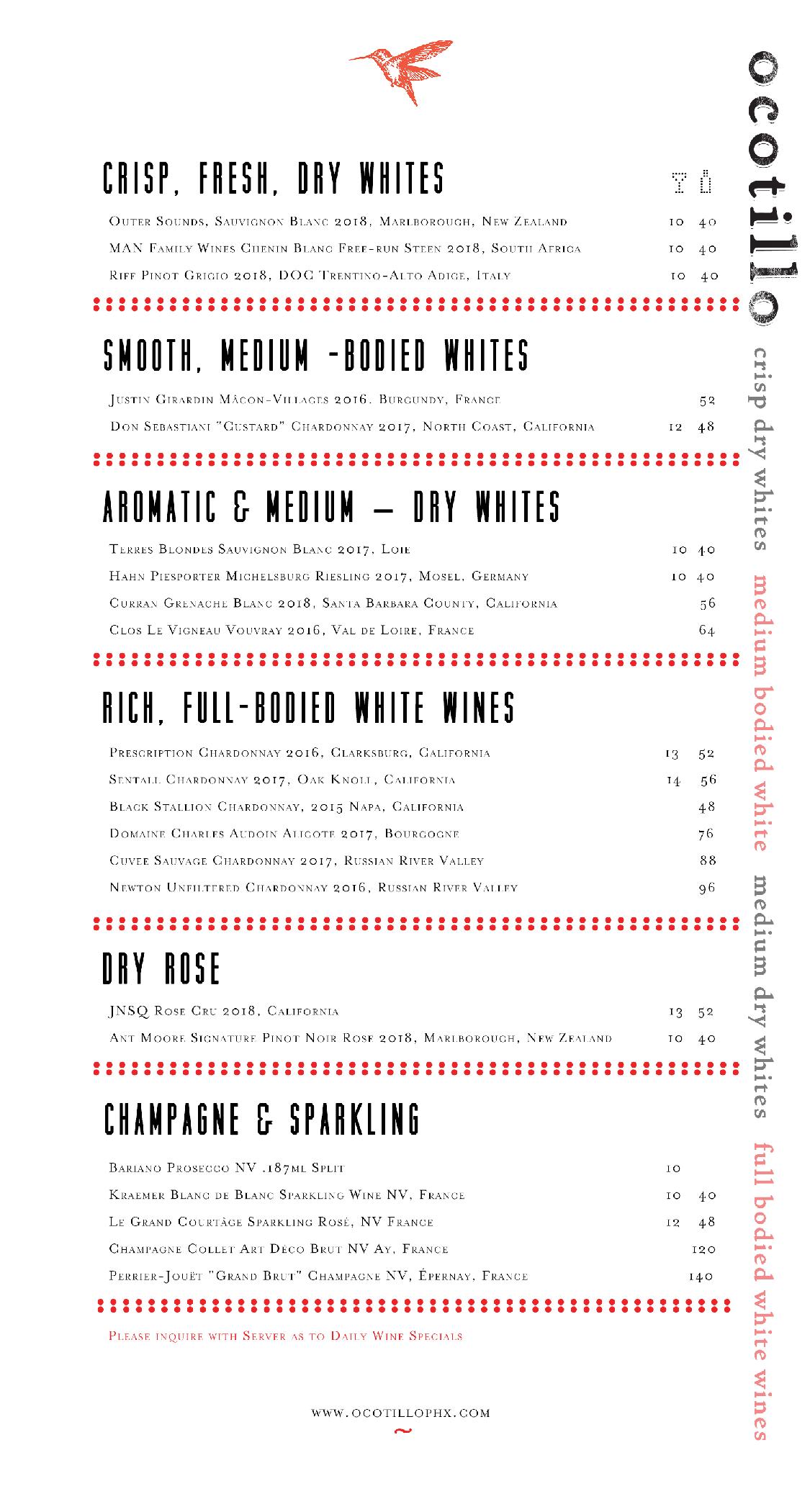 Menus Ocotillo
